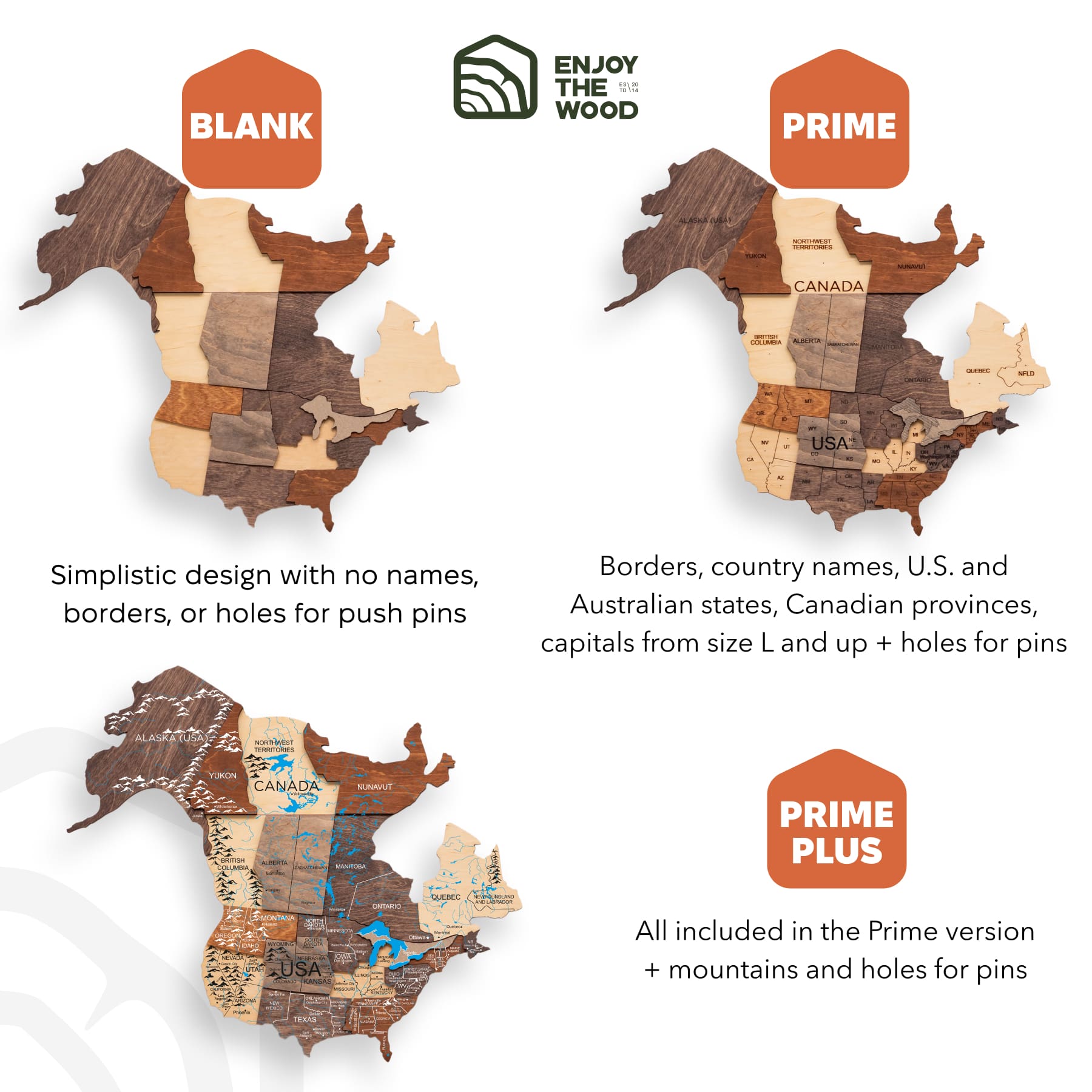 3D Wooden World Map Multicolor